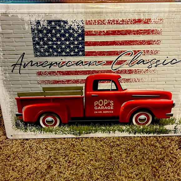 American Classic Old Red Truck Pop’s Garage American Flag NEW Metal Sign $65 - Picture 1 of 5